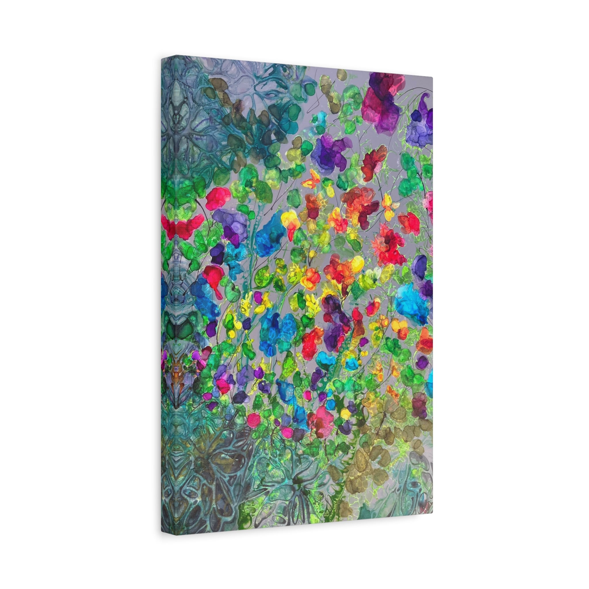 "Blühende Vielfalt" – Abstrakte Blumenpracht Mixed Media  Leinwanddruck | intuitive florale Abstraktion