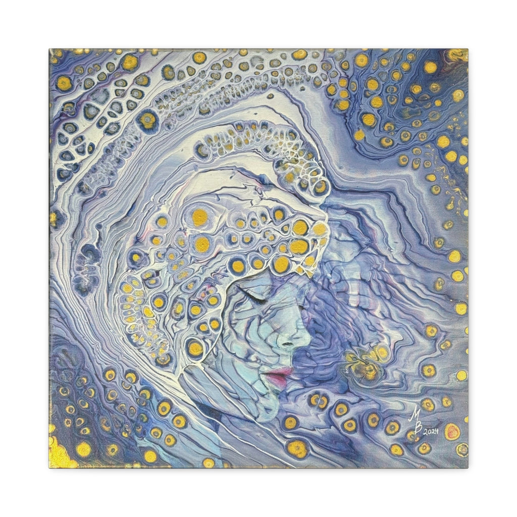 Ice Queen – Surreale blaue Frauenkunst | Mystischer Leinwanddruck | Elegante moderne Wanddeko