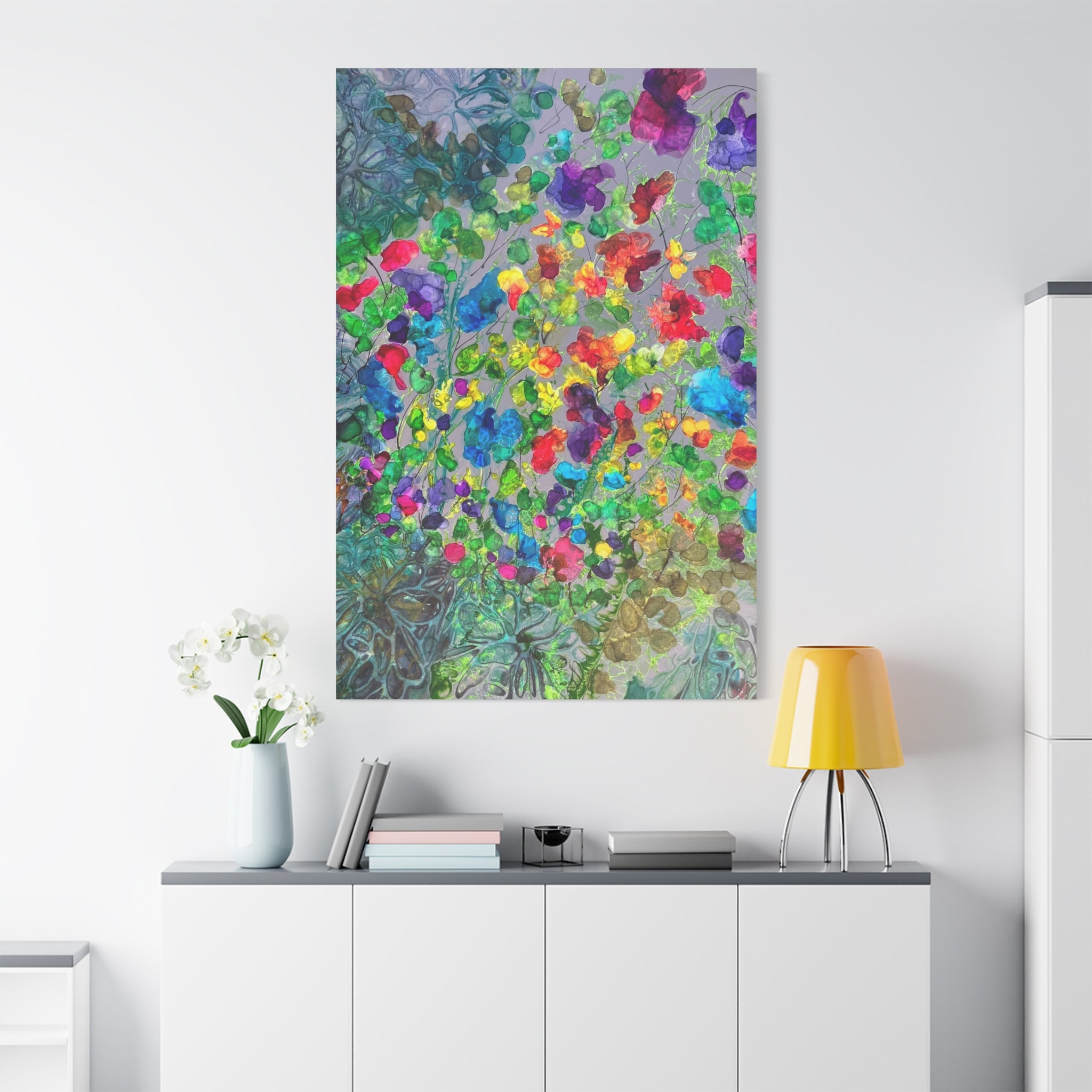 "Blühende Vielfalt" – Abstrakte Blumenpracht Mixed Media  Leinwanddruck | intuitive florale Abstraktion