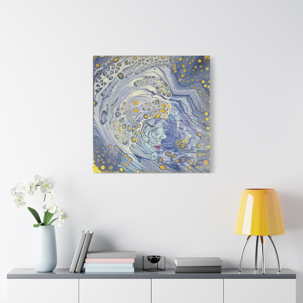 Ice Queen – Surreale blaue Frauenkunst | Mystischer Leinwanddruck | Elegante moderne Wanddeko