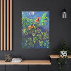 Blumen der Nacht – Ausdrucksstarke Natur in Blau und Orange - Blumenabstrakt Leinwanddruck