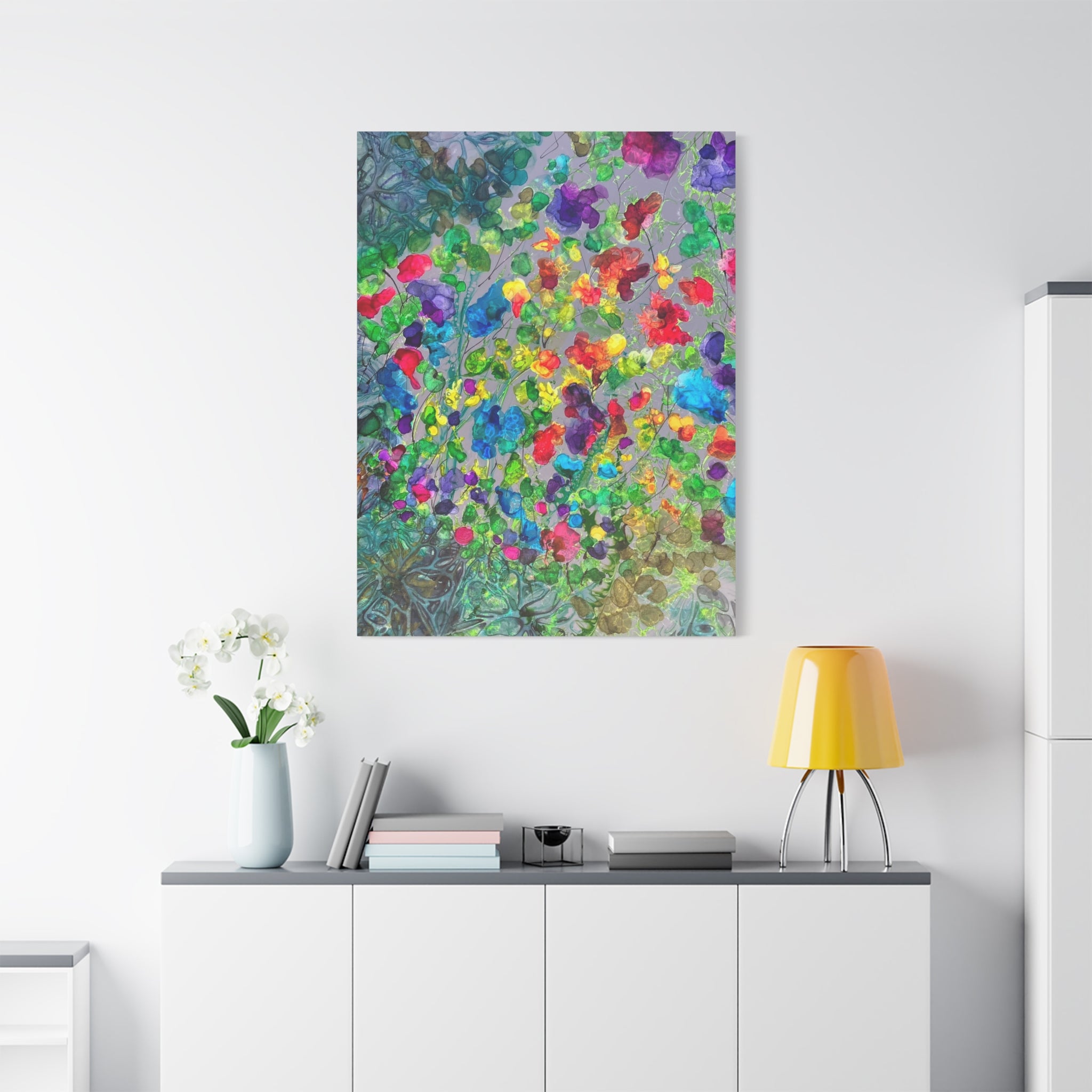 "Blühende Vielfalt" – Abstrakte Blumenpracht Mixed Media  Leinwanddruck | intuitive florale Abstraktion