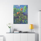 Blumen der Nacht – Ausdrucksstarke Natur in Blau und Orange - Blumenabstrakt Leinwanddruck