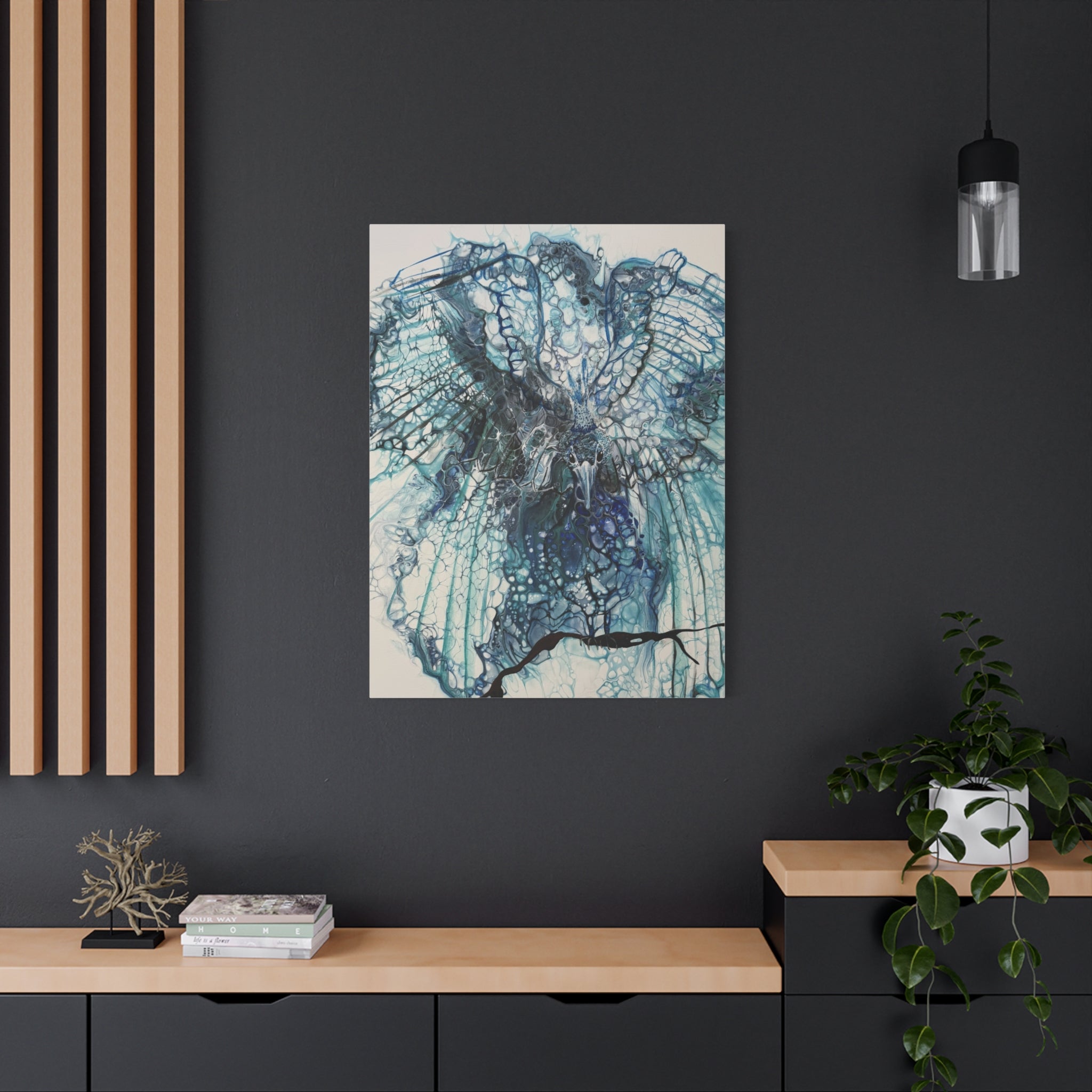 Phoenix – Abstrakter Vogel in Blau | Kraftvolle moderne Kunst | Spiritueller Leinwanddruck | Aufstieg & Erneuerung