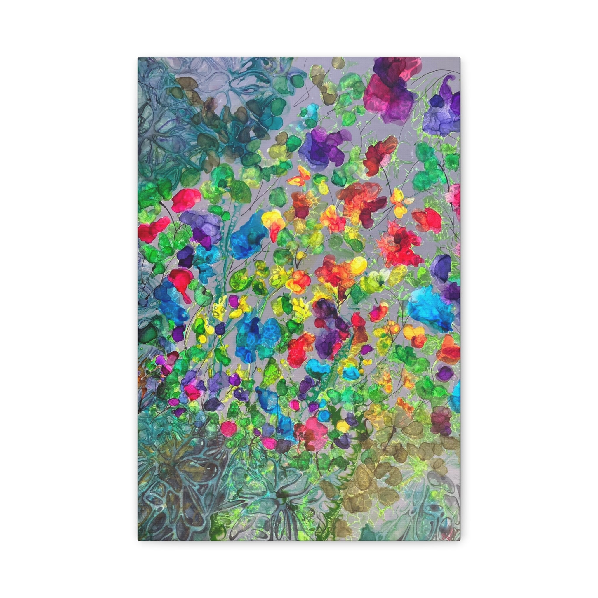 "Blühende Vielfalt" – Abstrakte Blumenpracht Mixed Media  Leinwanddruck | intuitive florale Abstraktion