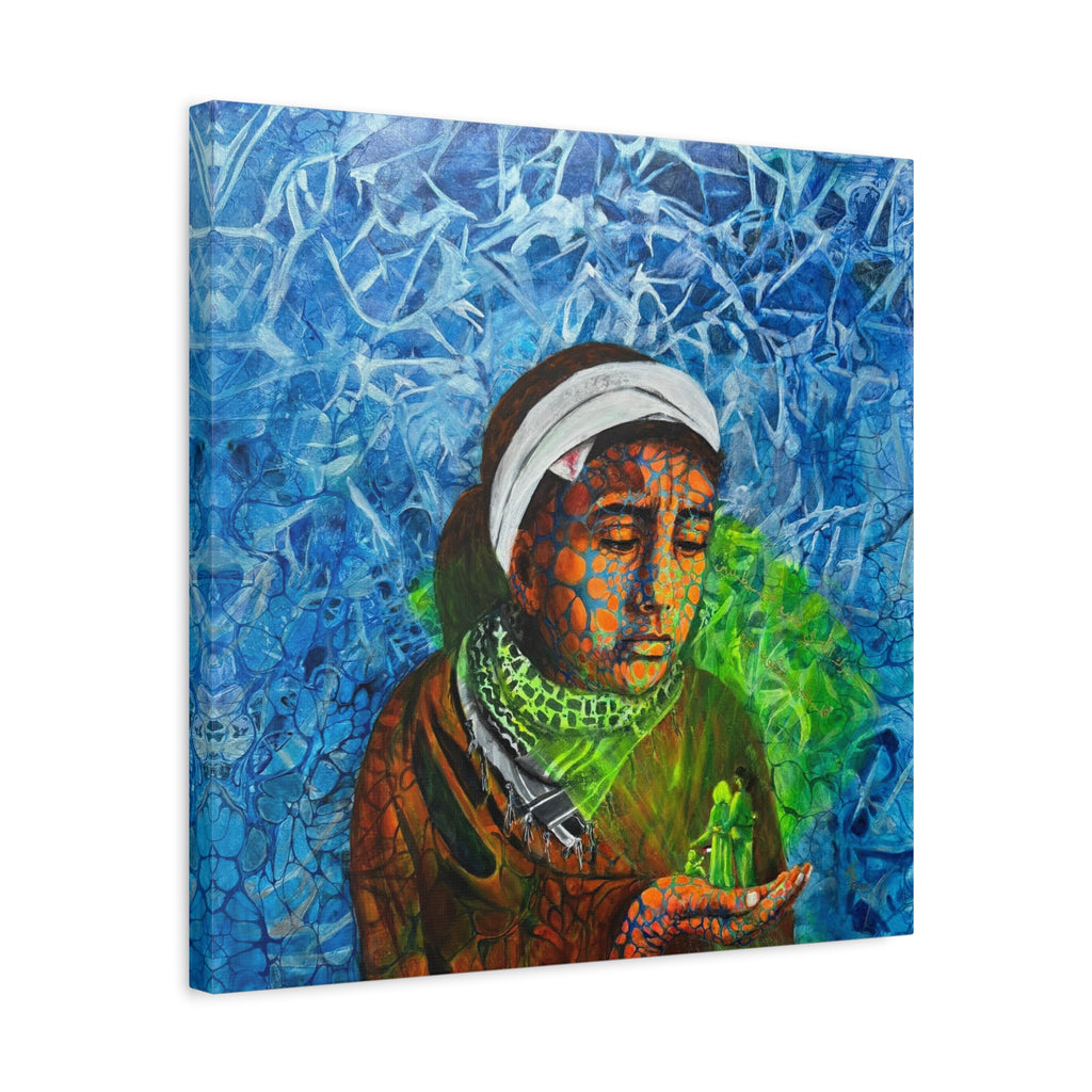 Mädchen mit dem Hologramm – Emotionale moderne Kunst | Abstrakter Leinwanddruck | Tiefgründiges Wandbild