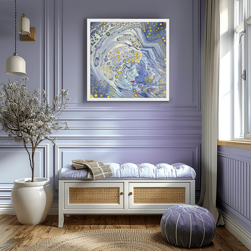 Ice Queen – Surreale blaue Frauenkunst | Mystischer Leinwanddruck | Elegante moderne Wanddeko