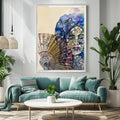 The Woman with the Fan - Mysterious Beauty - Portrait with Fan in Abstract Technique