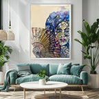 The Woman with the Fan - Mysterious Beauty - Portrait with Fan in Abstract Technique