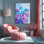 Blütenzauber im Licht – Abstraktes Leinwandbild mit modernen Blumen in Türkis & Pink