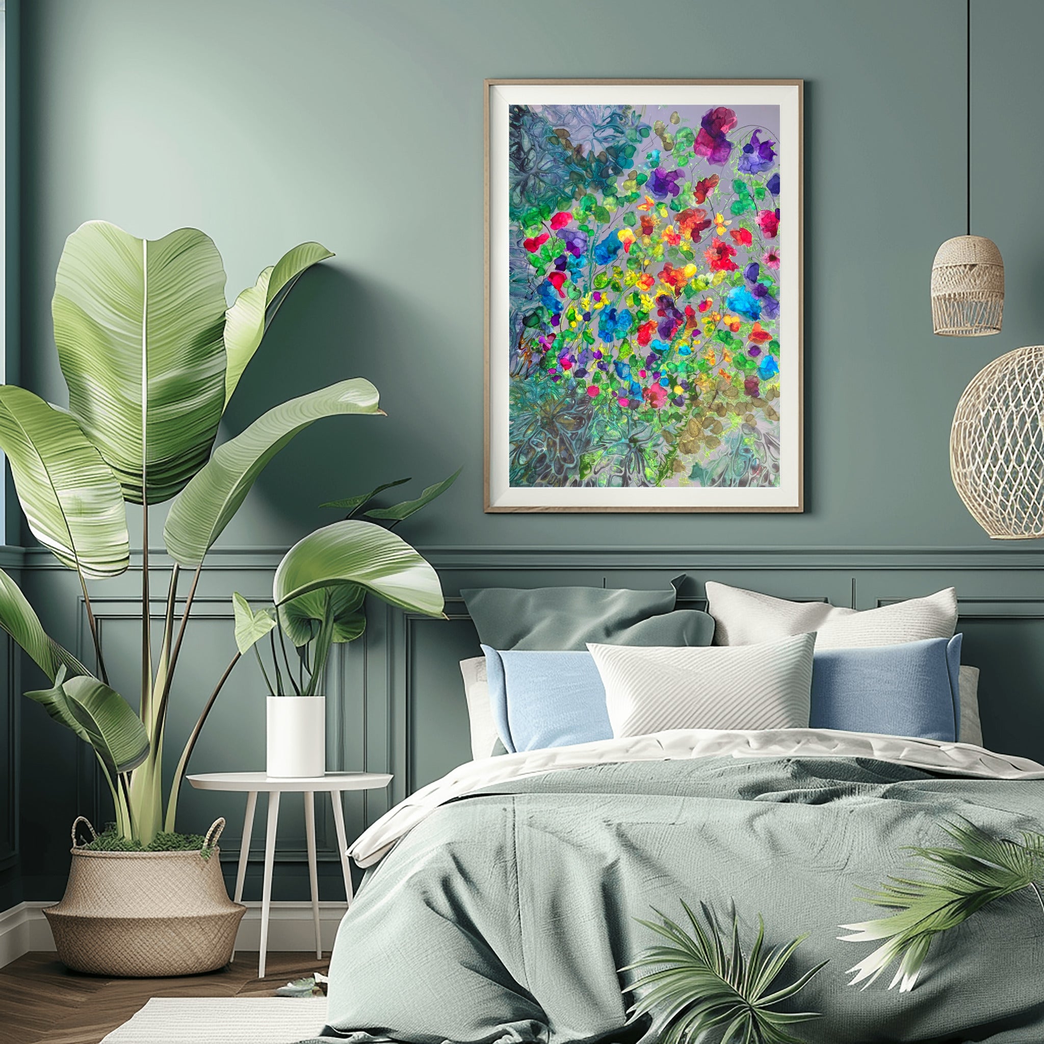 "Blühende Vielfalt" – Abstrakte Blumenpracht Mixed Media  Leinwanddruck | intuitive florale Abstraktion