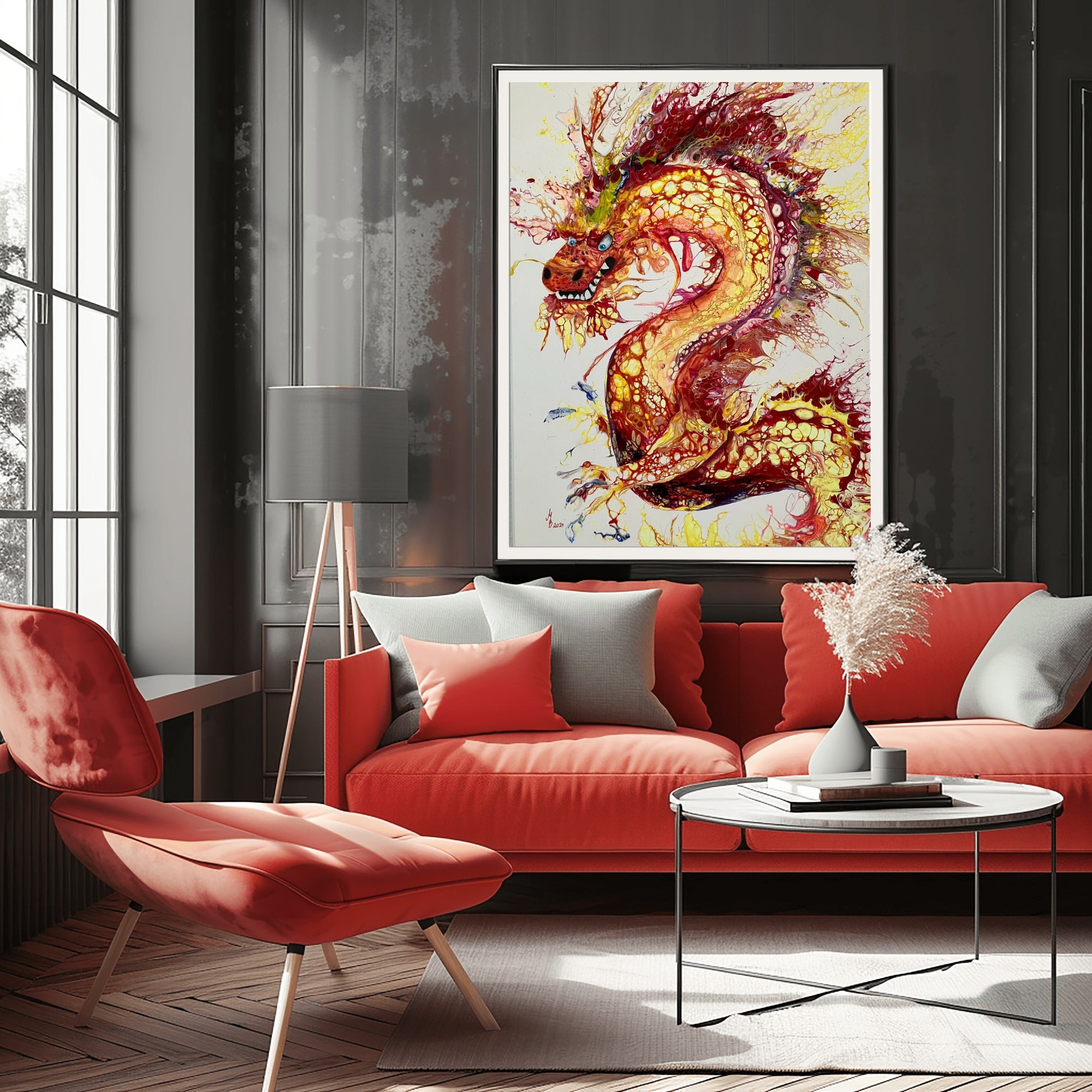 Dragon of Weifang – Fluid Art Dragon, Modern Mythology Canvas Print
