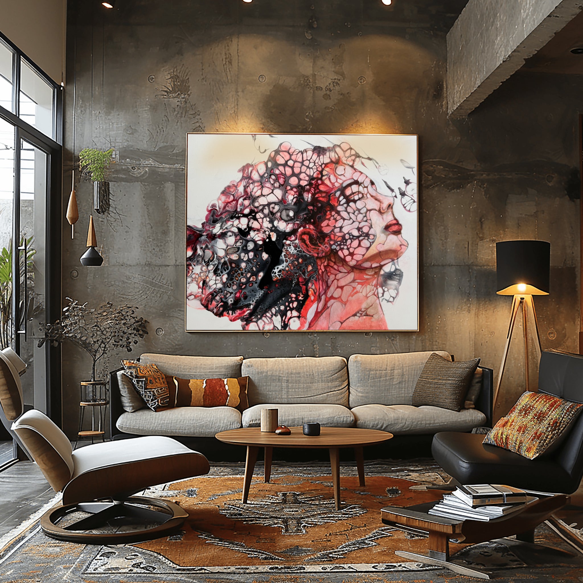 Essence of a Woman – Expressive abstract female art | Red canvas painting | Modern figurative art 