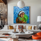 Mädchen mit dem Hologramm – Emotionale moderne Kunst | Abstrakter Leinwanddruck | Tiefgründiges Wandbild